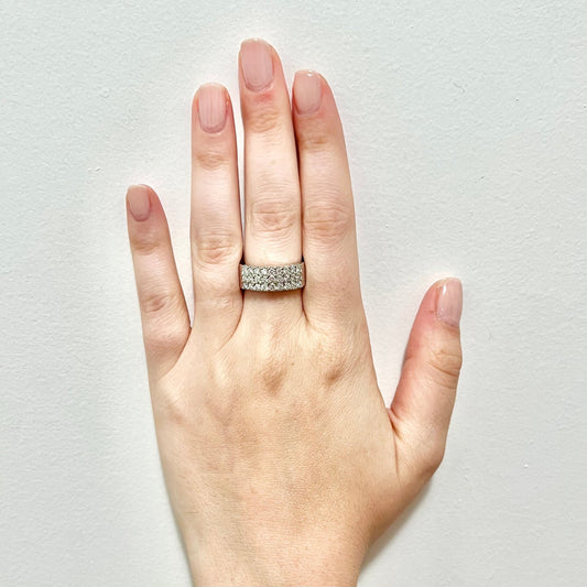 Vintage 14 Karat White Gold 1.08 Carat Three - Row Pave Diamond Band Ring - WeilJewelry