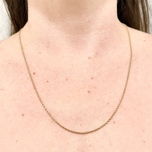 Vintage 14 Karat Yellow Gold 25 - Inch Rope Chain Necklace With Safety Clasp - WeilJewelry