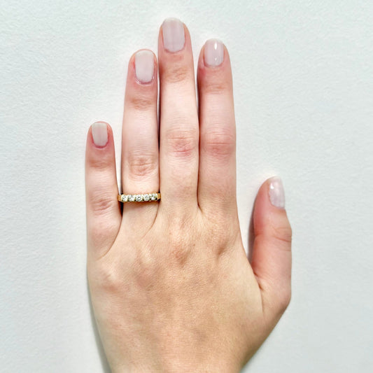 Vintage 14 Karat Yellow Gold Bar - Set 0.60 Carat Diamond 5 - Stone Band Ring - WeilJewelry