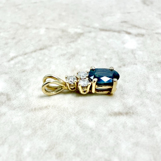 Vintage 14 Karat Yellow Gold Diamond & Sapphire Pendant - WeilJewelry