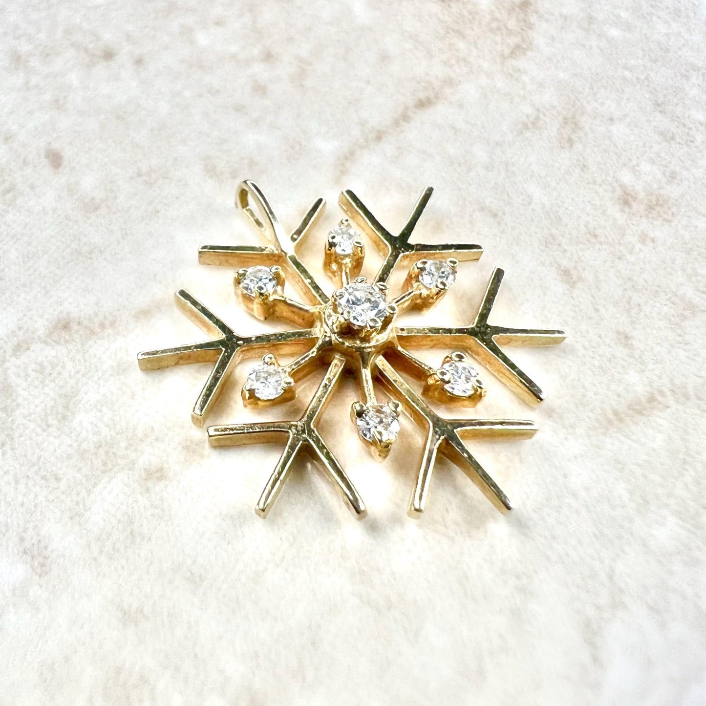 Vintage 14 Karat Yellow Gold Diamond Snowflake Pendant - WeilJewelry