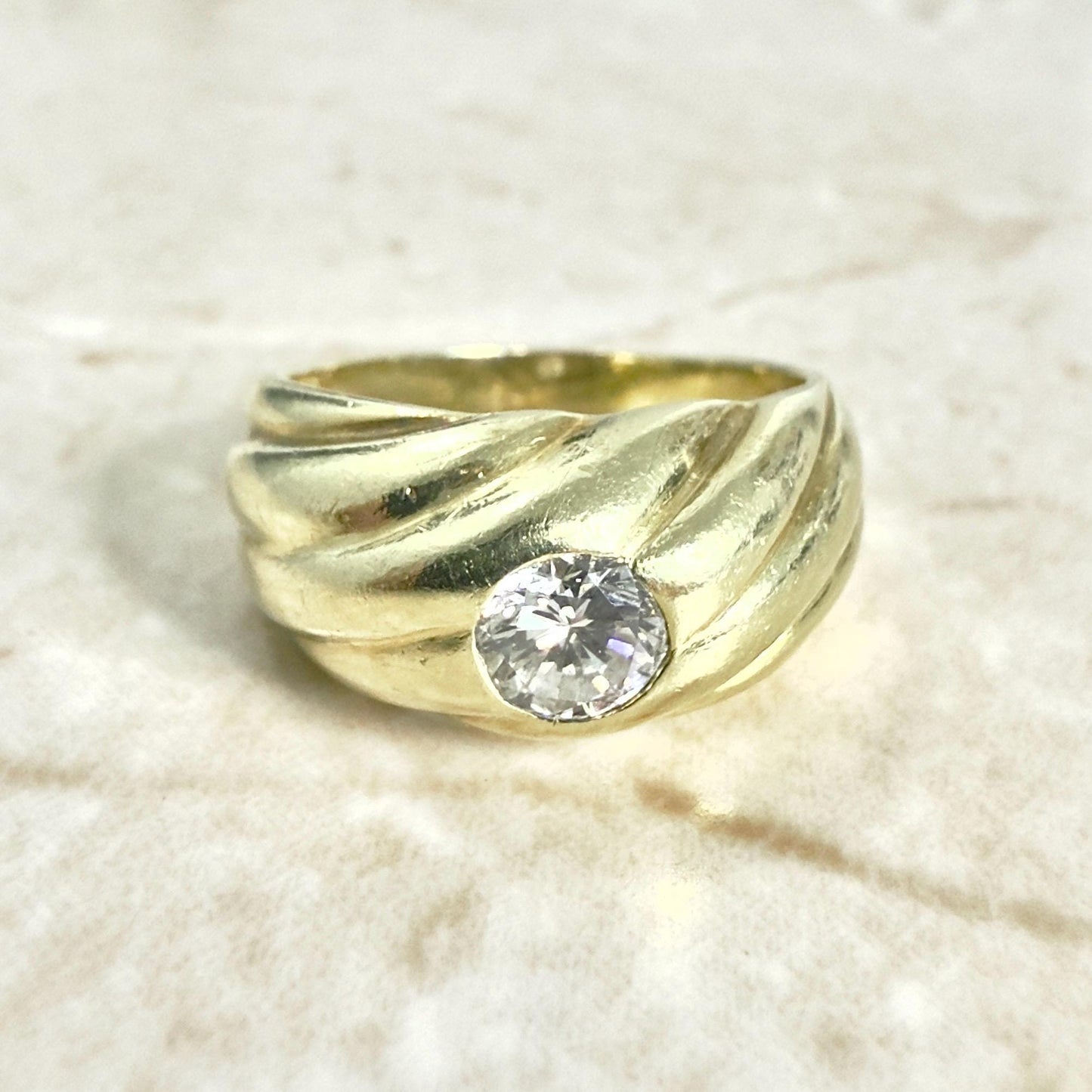 Vintage 14 Karat Yellow Gold Dome Diamond Solitaire Ring - WeilJewelry