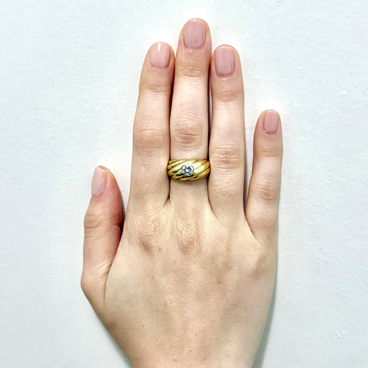 Vintage 14 Karat Yellow Gold Dome Diamond Solitaire Ring - WeilJewelry