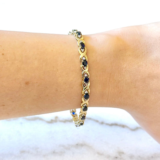 Vintage 14 Karat Yellow Gold Natural Diamond & Sapphire Bracelet - WeilJewelry