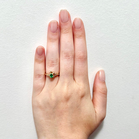 Vintage 14 Karat Yellow Gold Natural Emerald Solitaire Ring With Diamond Accent - WeilJewelry