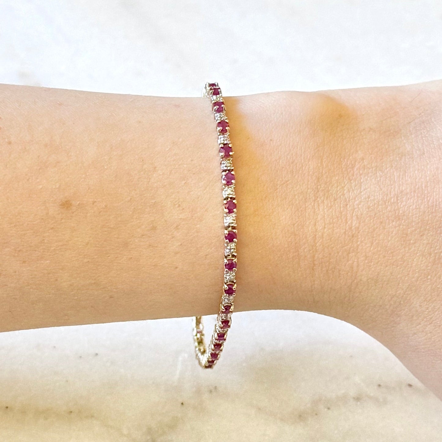 Vintage 14 Karat Yellow Gold Natural Ruby Tennis Bracelet - WeilJewelry