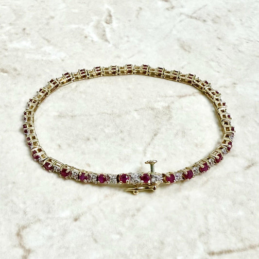 Vintage 14 Karat Yellow Gold Natural Ruby Tennis Bracelet - WeilJewelry