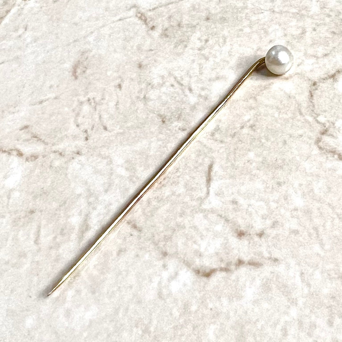 Vintage 14 Karat Yellow Gold Pearl Stick Pin / Hat Pin - WeilJewelry