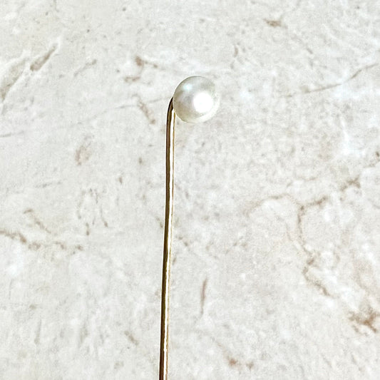Vintage 14 Karat Yellow Gold Pearl Stick Pin / Hat Pin - WeilJewelry