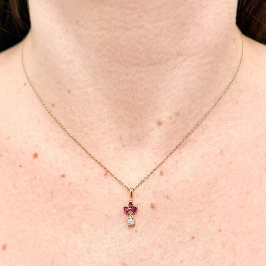 Vintage 14 Karat Yellow Gold Ruby & Diamond Pendant Necklace - WeilJewelry