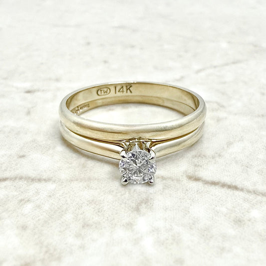 Vintage 14K Gold 0.28 Carat Natural Diamond Engagement Ring Set - WeilJewelry