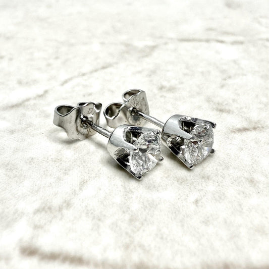 Vintage 14K White Gold 1 CTTW Natural Diamond Stud Earrings - WeilJewelry