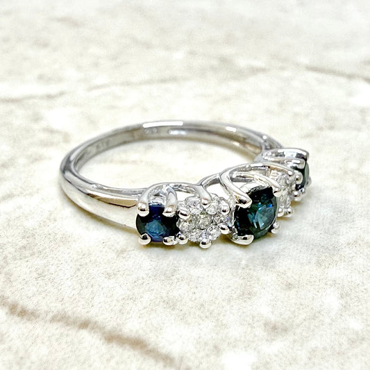 Vintage 14K White Gold Natural Diamond & Sapphire Ring - WeilJewelry