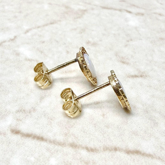 Vintage 14K Yellow Gold Filigree Oval Opal Stud Earrings - WeilJewelry