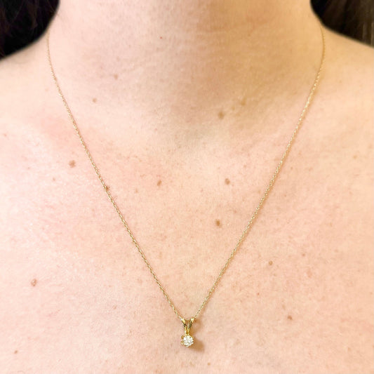 Vintage 14K Yellow Gold Natural 0.15 Carat Diamond Solitaire Pendant Necklace - WeilJewelry