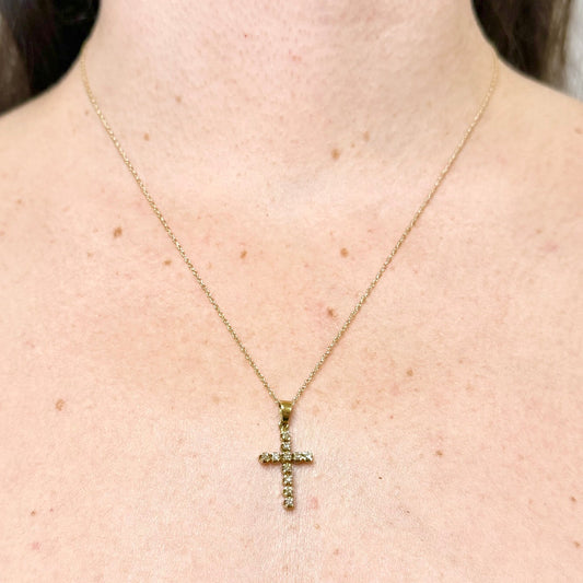 Vintage 18K Yellow Gold Natural Diamond Cross Pendant - WeilJewelry