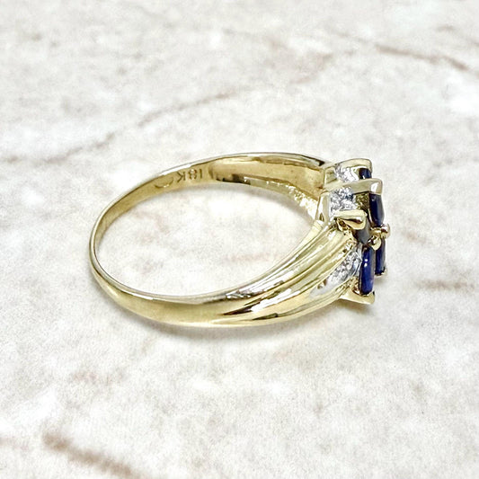 Vintage 18K Yellow Gold Sapphire & Diamond Floral Cocktail Ring - WeilJewelry