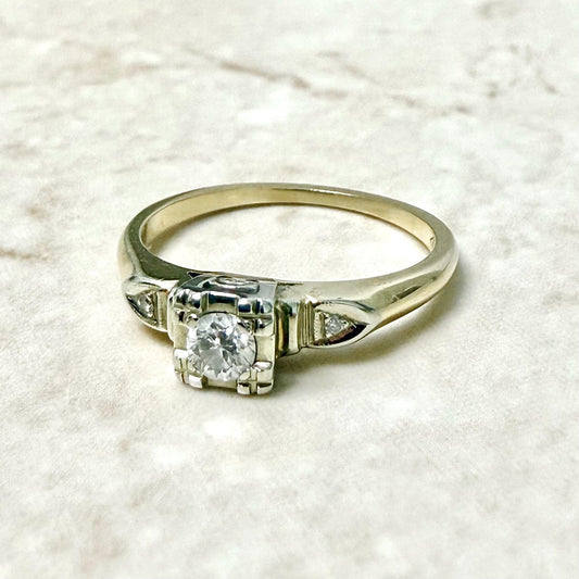 Vintage 1940’s 14 & 18 Karat Gold 0.15 Carat Diamond Engagement Ring - WeilJewelry