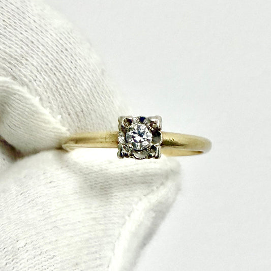 Vintage 1940’s 14 Karat Gold Natural Diamond Solitaire Engagement Ring - WeilJewelry