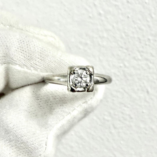 Vintage 1940’s 14 Katat White Gold 0.30 Carat Diamond Solitaire Engagement Ring - WeilJewelry