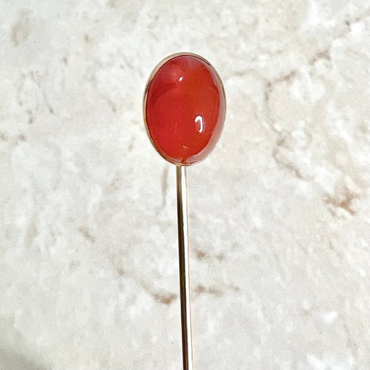Vintage Art Deco 14 Karat Yellow Gold Carnelian Stick Pin - WeilJewelry