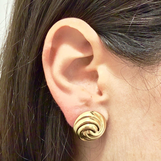 Vintage Fluted 14 Karat Yellow Gold Clip - On Earrings - WeilJewelry