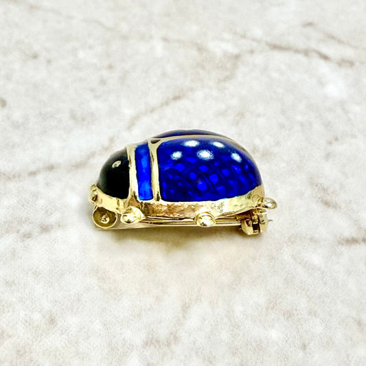Vintage Italian 18K Yellow Gold & Enamel Ladybug Brooch Pin - WeilJewelry