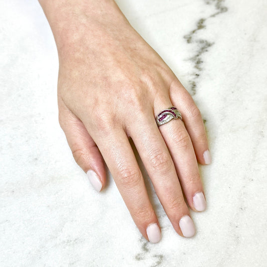 Vintage Platinum Natural Diamond & Ruby Band Ring - WeilJewelry