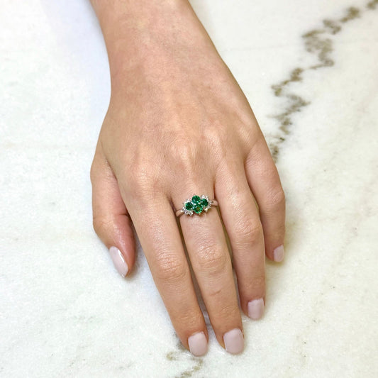 Vintage Platinum Natural Emerald & Diamond Cocktail Ring - WeilJewelry