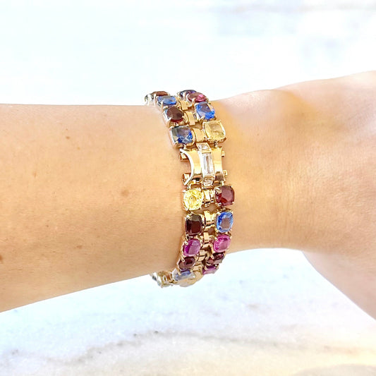 Vintage Retro 1940's 14 Karat Rose Gold Multi Gemstone Bracelet - WeilJewelry