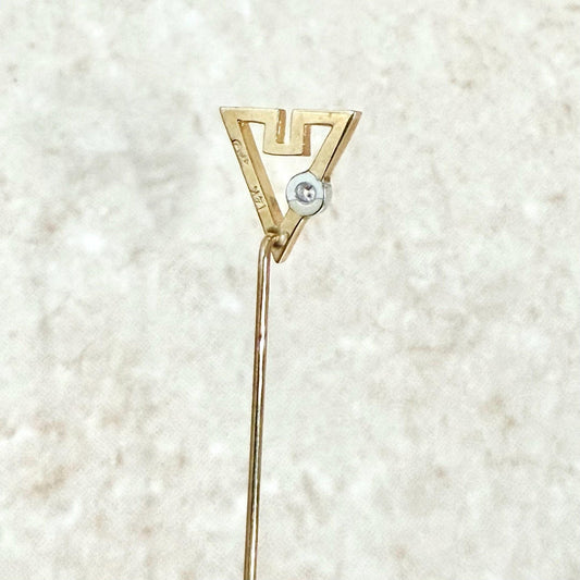 Vintage Solid 14 Karat Gold V Shape Diamond Stick Pin - WeilJewelry
