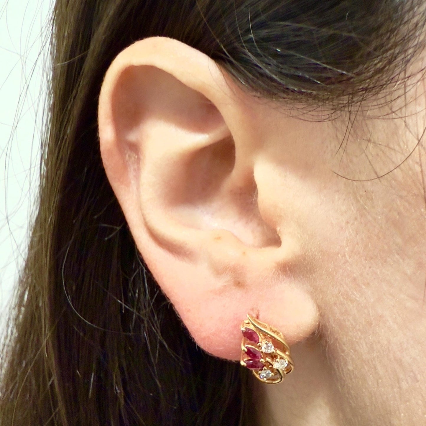 Vintage Solid 14 Karat Yellow Gold Ruby & Diamond Clip - On Screw Earrings - WeilJewelry