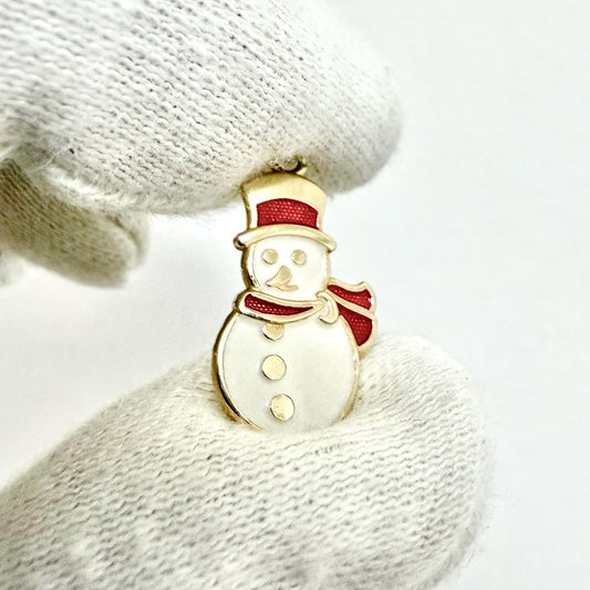 Vintage Solid 14K Yellow Gold & Enamel Snowman Charm - WeilJewelry