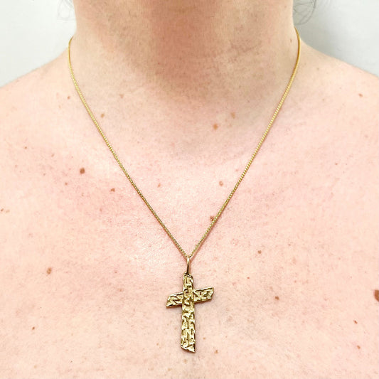 Vintage Textured 14 Karat Yellow Gold Cross Pendant - WeilJewelry