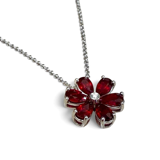 ZYDO Italy āBelleza Fioritaā 18K White Gold Natural Ruby Flower Pendant Necklace - WeilJewelry