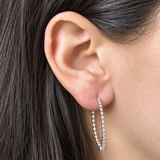 ZYDO Italy "Cerchi Di Stelle" 18K White Gold 0.95 CTW Diamond Inside Out Hoop Earrings - WeilJewelry