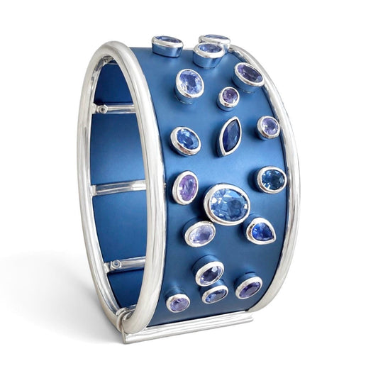 ZYDO Italy "Cielo Incantato" 18K White Gold & Blue Titanium 11.08 CTW Sapphire Bangle Bracelet - WeilJewelry