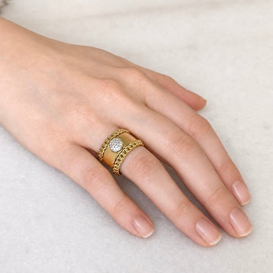 ZYDO Italy "La Corona" 18K White & Yellow Gold Natural Diamond Chunky Band Ring - WeilJewelry