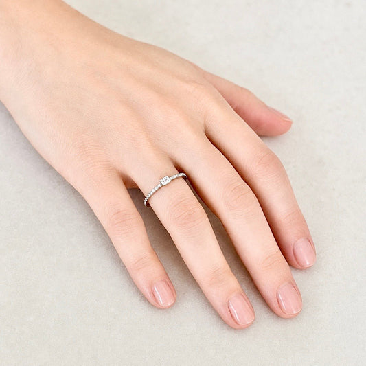 ZYDO Italy “Luce Scintillante” 18K White Gold Natural Emerald Cut Diamond Ring - WeilJewelry