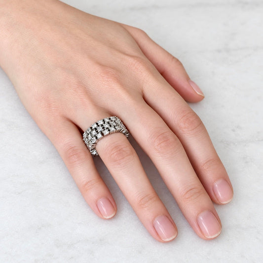 ZYDO Italy "Promessa Eterna" 18K White Gold 4.45 CTW Three-Row Diamond Eternity Band - WeilJewelry