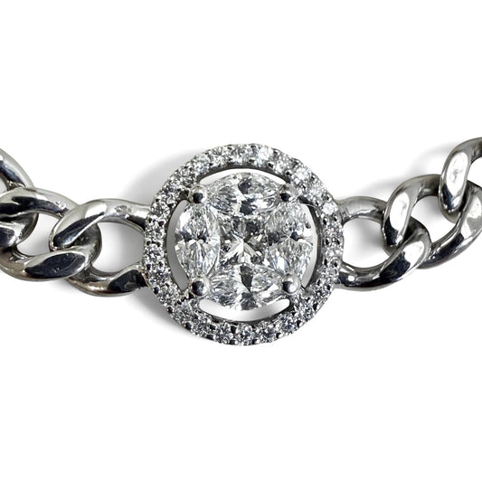 ZYDO Italy "Ti Adoro" 18K White Gold Diamond Cluster Halo Curb Chain Necklace - WeilJewelry