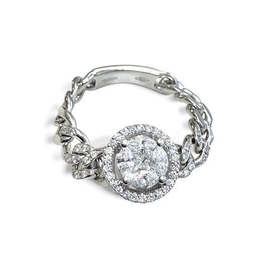 ZYDO Italy “Ti Amo” 18K White Gold Natural Diamond Illusion-Set Cluster Halo Ring - WeilJewelry