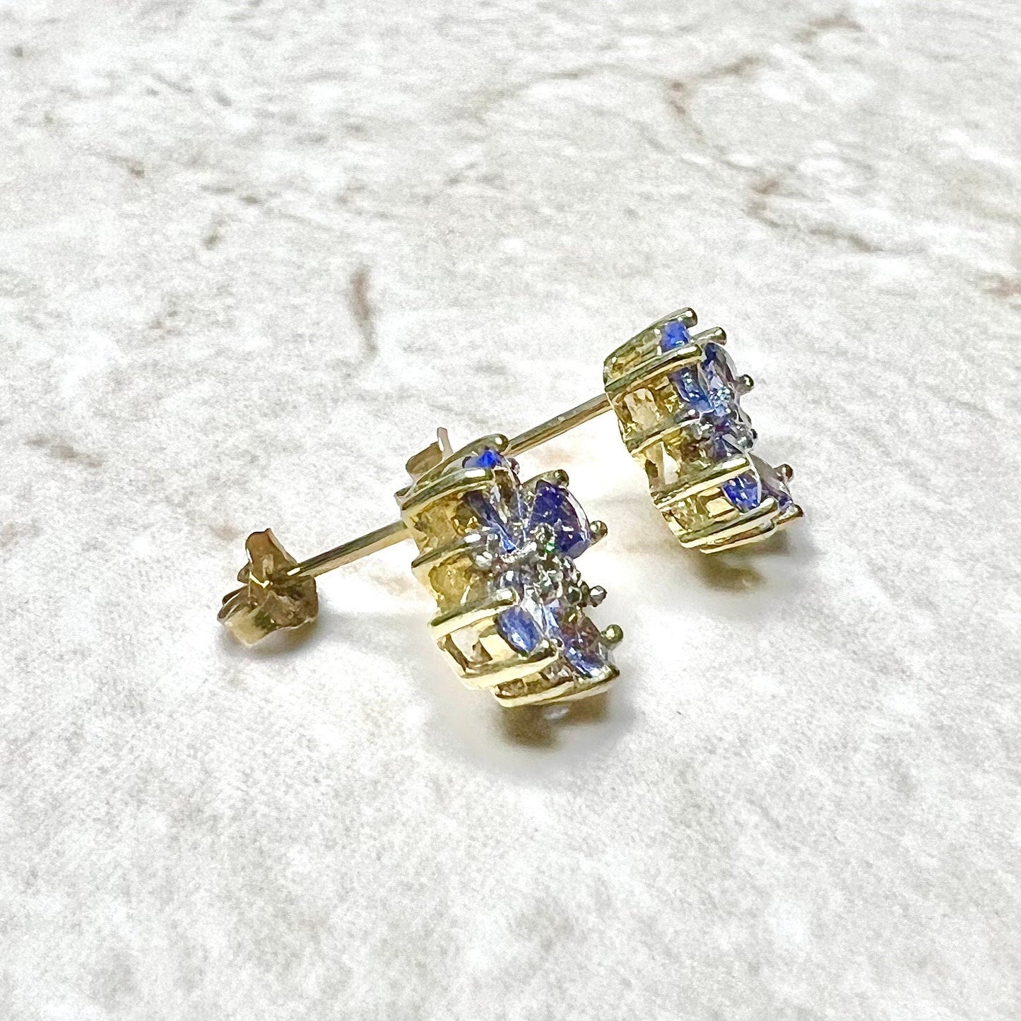 10 Karat Two-Tone Tanzanite Flower Stud Earrings - WeilJewelry