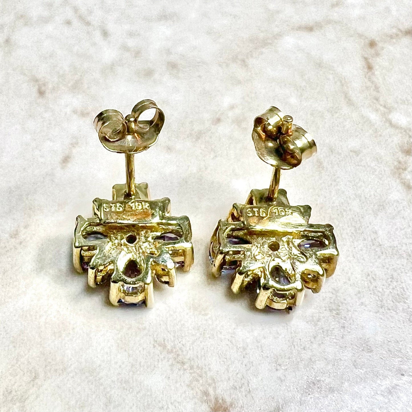 10 Karat Two - Tone Tanzanite Flower Stud Earrings - WeilJewelry