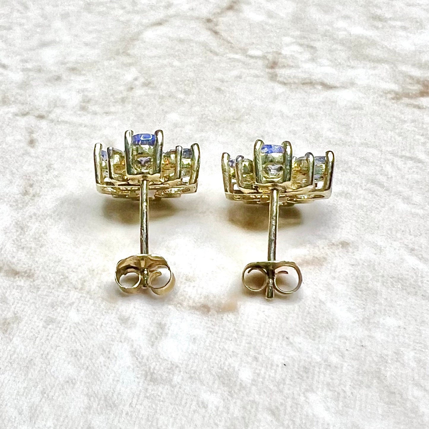 10 Karat Two-Tone Tanzanite Flower Stud Earrings - WeilJewelry