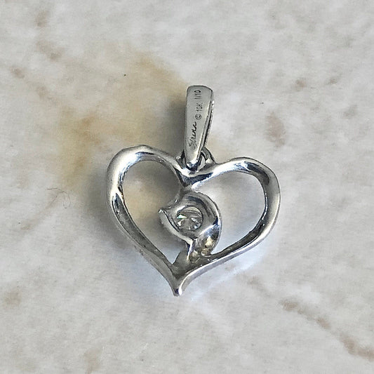 10 Karat White Gold Diamond Solitaire Heart Pendant - WeilJewelry