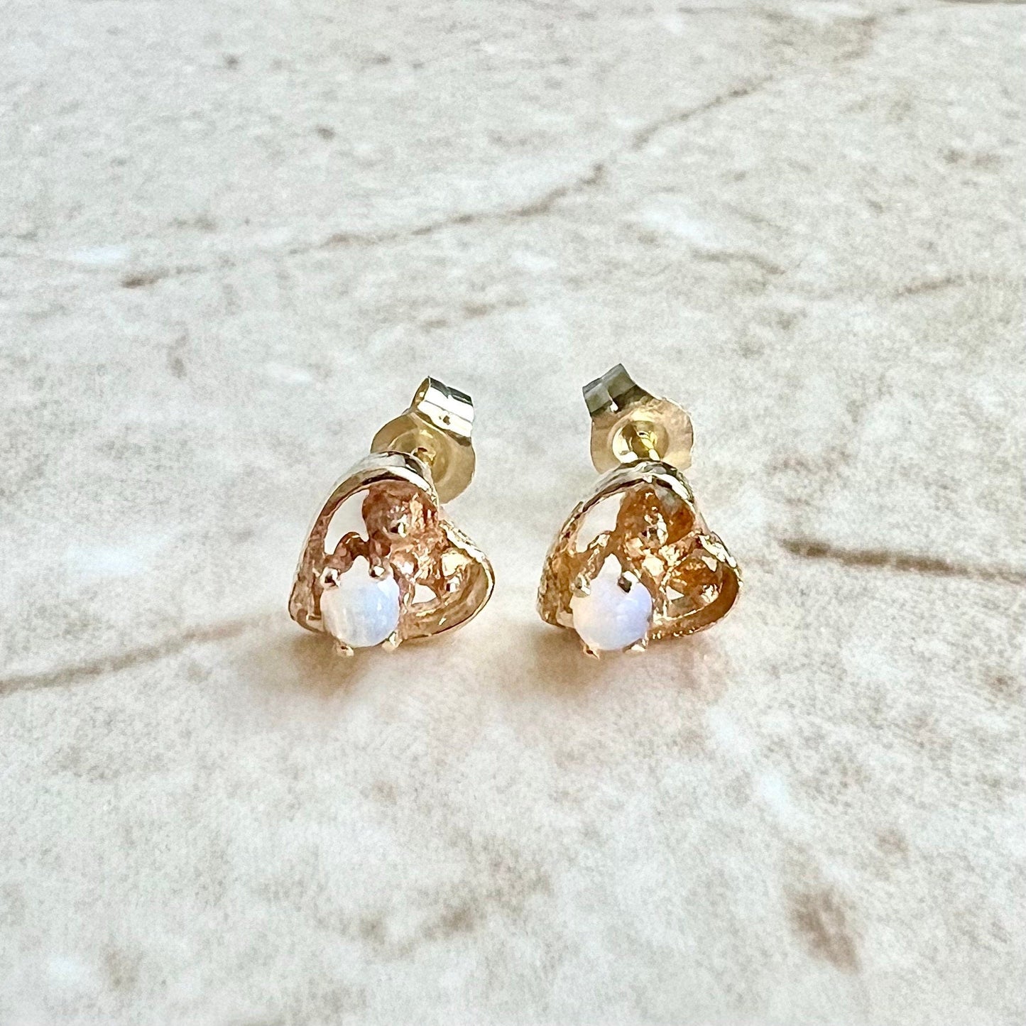 10 Karat Yellow Gold Natural Opal Heart Stud Earrings - WeilJewelry