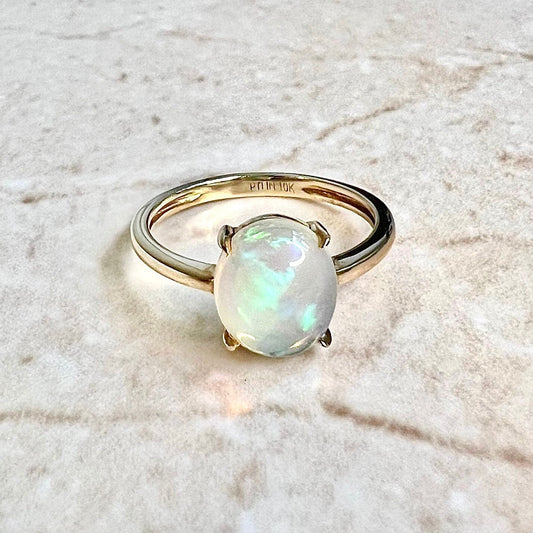 10 Karat Yellow Gold Natural Opal Solitaire Ring - WeilJewelry