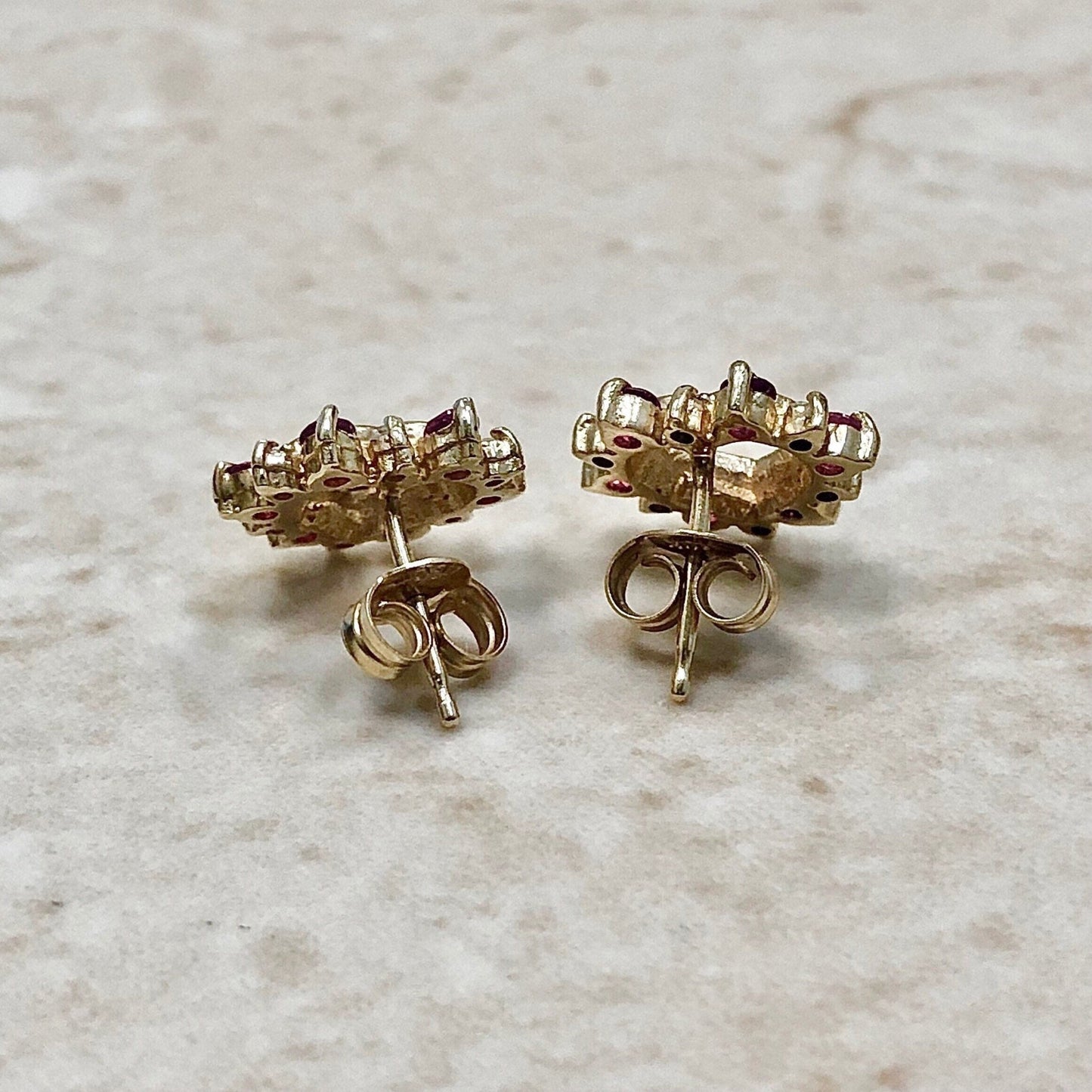 10 Karat Yellow Gold Ruby & Diamond Heart Stud Earrings - WeilJewelry