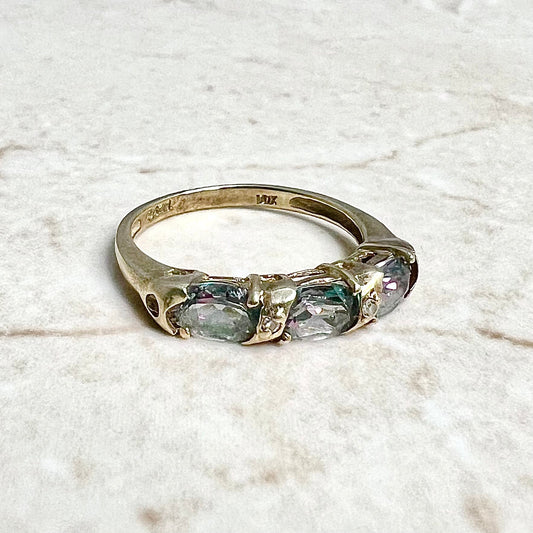 10 Karat Yellow Gold Three - Stone Mystic Topaz Band Ring - WeilJewelry